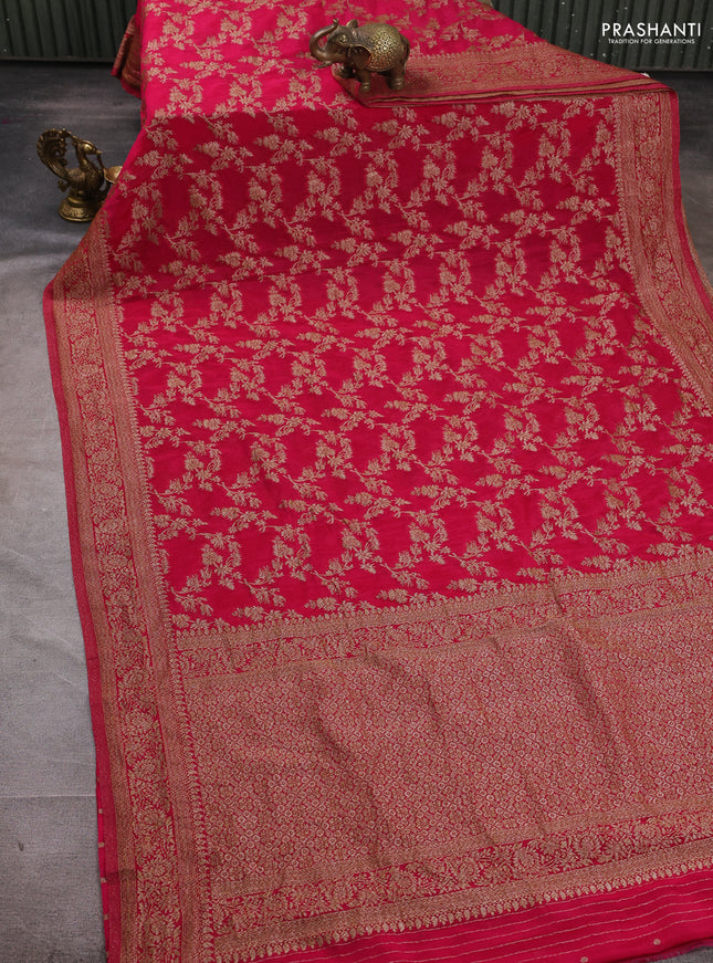 Banarasi semi crepe saree pink with allover thread & zari weaves and woven border