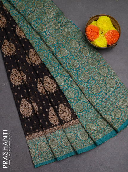Banarasi semi crepe saree deep jamun and teal blue with woven buttas and woven border