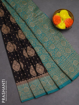 Banarasi semi crepe saree deep jamun and teal blue with woven buttas and woven border