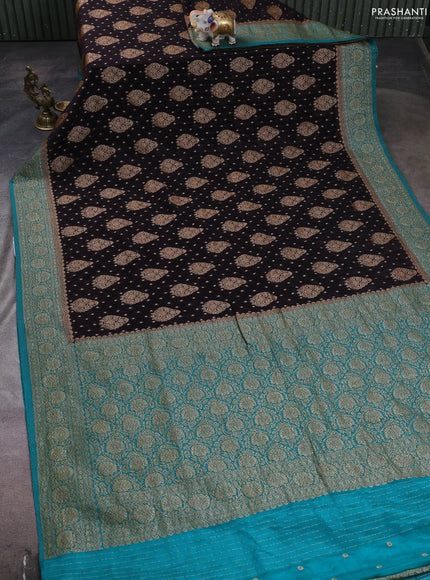 Banarasi semi crepe saree deep jamun and teal blue with woven buttas and woven border