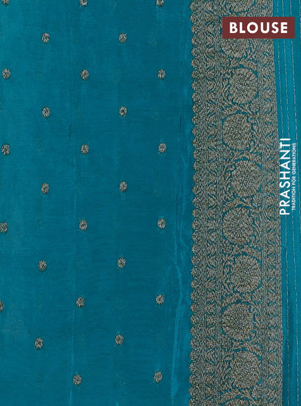 Banarasi semi crepe saree deep jamun and teal blue with woven buttas and woven border