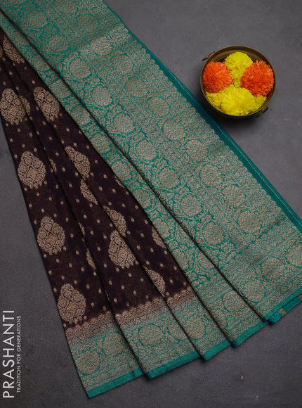 Banarasi semi crepe saree deep jamun and teal blue with woven buttas and woven border