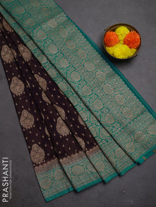 Banarasi semi crepe saree deep jamun and teal blue with woven buttas and woven border
