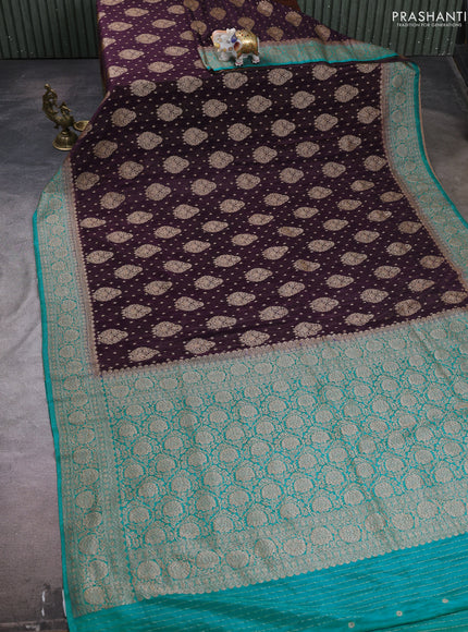 Banarasi semi crepe saree deep jamun and teal blue with woven buttas and woven border