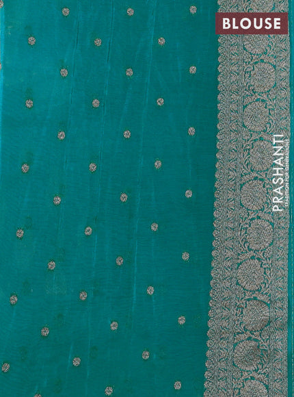 Banarasi semi crepe saree deep jamun and teal blue with woven buttas and woven border