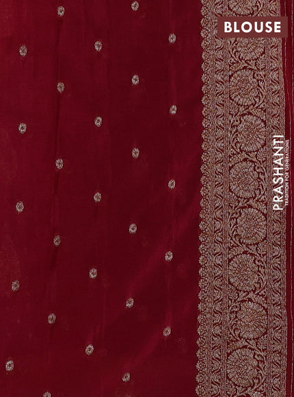 Banarasi semi crepe saree navy blue and maroon with woven buttas and woven border