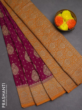 Banarasi semi crepe saree purple and mustard yellow with woven buttas and woven border