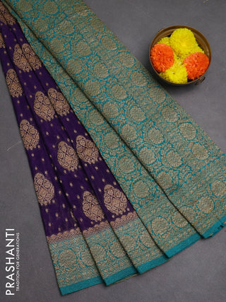 Banarasi semi crepe saree violet and teal blue with woven buttas and woven border