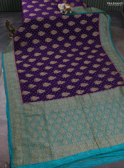 Banarasi semi crepe saree violet and teal blue with woven buttas and woven border