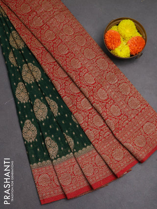 Banarasi semi crepe saree green and red with woven buttas and woven border
