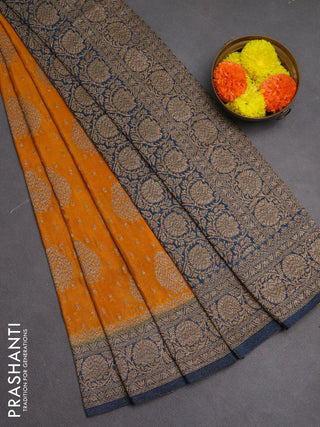 Banarasi semi crepe saree mustard yellow and peacock blue with woven buttas and woven border