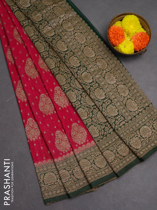 Banarasi semi crepe saree pink and dark green with woven buttas and woven border