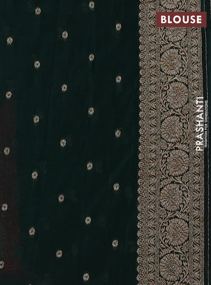 Banarasi semi crepe saree pink and dark green with woven buttas and woven border