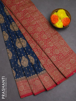 Banarasi semi crepe saree peacock blue and pink with woven buttas and woven border