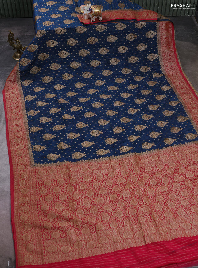 Banarasi semi crepe saree peacock blue and pink with woven buttas and woven border