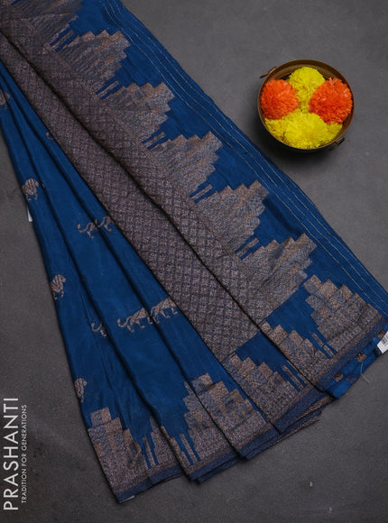 Banarasi semi crepe saree cs blue with woven buttas and woven border