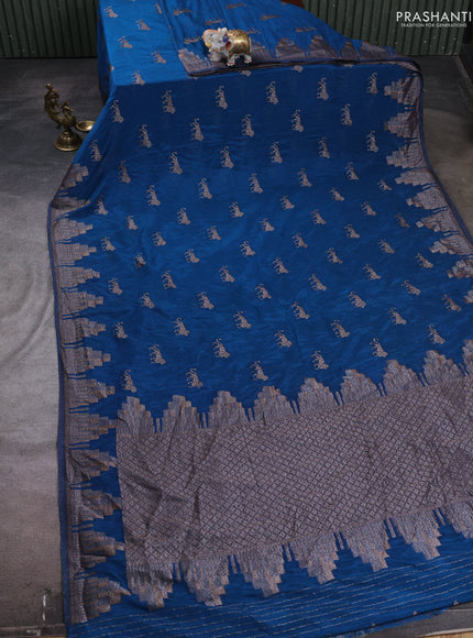 Banarasi semi crepe saree cs blue with woven buttas and woven border