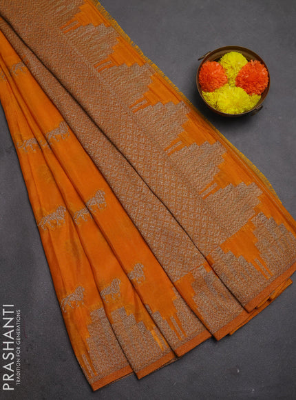 Banarasi semi crepe saree mango yellow with woven buttas and woven border