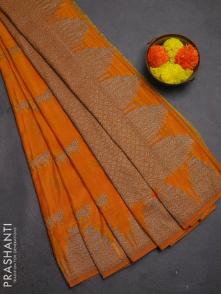 Banarasi semi crepe saree mango yellow with woven buttas and woven border