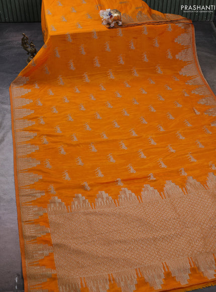 Banarasi semi crepe saree mango yellow with woven buttas and woven border