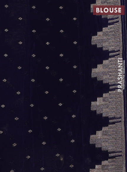 Banarasi semi crepe saree navy blue with woven buttas and woven border