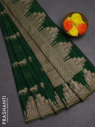 Banarasi semi crepe saree green with woven buttas and woven border
