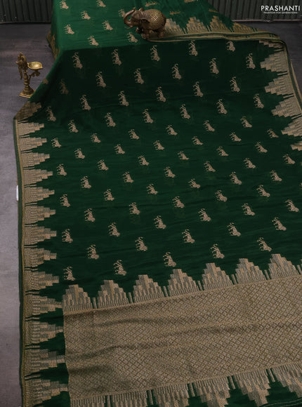 Banarasi semi crepe saree green with woven buttas and woven border