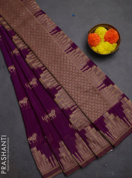 Banarasi semi crepe saree purple with woven buttas and woven border