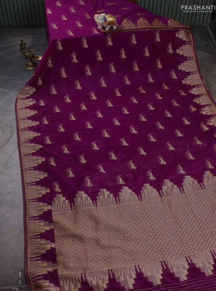 Banarasi semi crepe saree purple with woven buttas and woven border