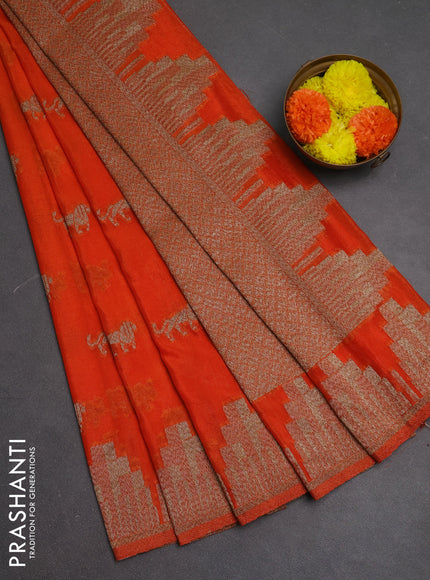 Banarasi semi crepe saree orange with woven buttas and woven border
