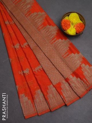 Banarasi semi crepe saree orange with woven buttas and woven border