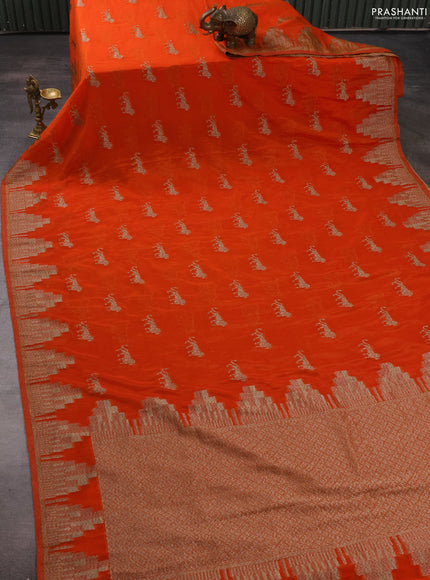 Banarasi semi crepe saree orange with woven buttas and woven border