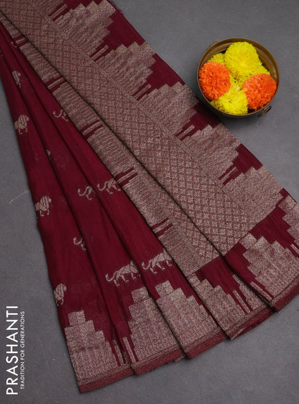 Banarasi semi crepe saree wine shade with woven buttas and woven border