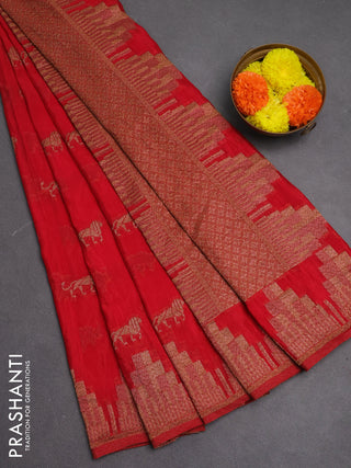 Banarasi semi crepe saree red with woven buttas and woven border