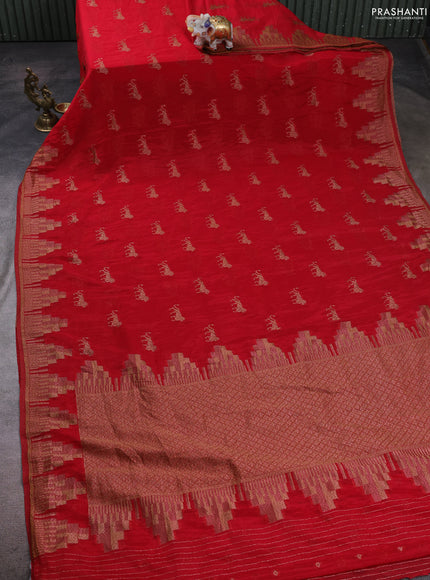 Banarasi semi crepe saree red with woven buttas and woven border