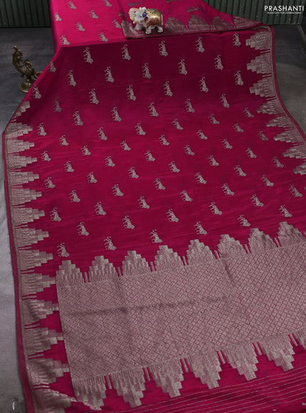 Banarasi semi crepe saree pink with woven buttas and woven border