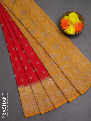 Banarasi semi crepe saree red and mustard yellow with woven buttas and woven border