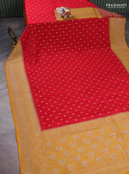 Banarasi semi crepe saree red and mustard yellow with woven buttas and woven border