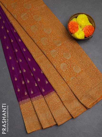 Banarasi semi crepe saree purple and mustard yellow with woven buttas and woven border