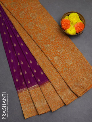 Banarasi semi crepe saree purple and mustard yellow with woven buttas and woven border