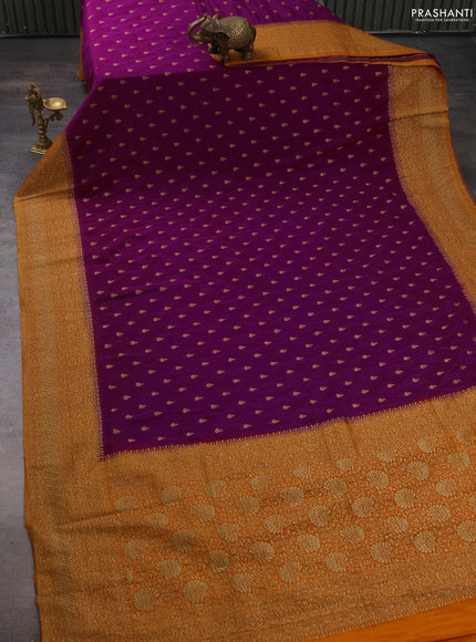 Banarasi semi crepe saree purple and mustard yellow with woven buttas and woven border