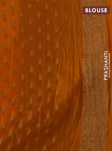 Banarasi semi crepe saree purple and mustard yellow with woven buttas and woven border