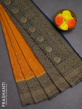 Banarasi semi crepe saree mango yellow and navy blue with woven buttas and woven border