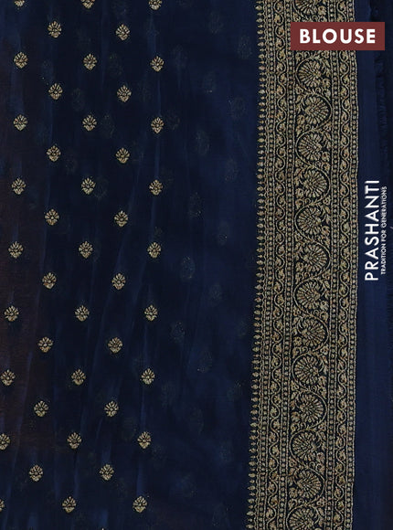 Banarasi semi crepe saree mango yellow and navy blue with woven buttas and woven border