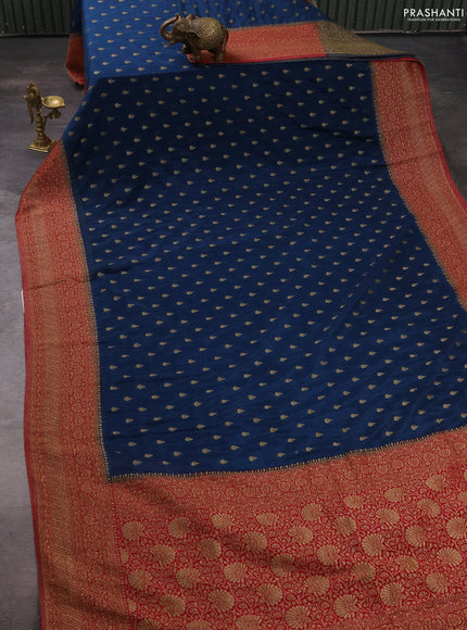 Banarasi semi crepe saree peacock blue and dark pink with woven buttas and woven border