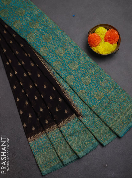 Banarasi semi crepe saree deep jamun and teal blue with woven buttas and woven border