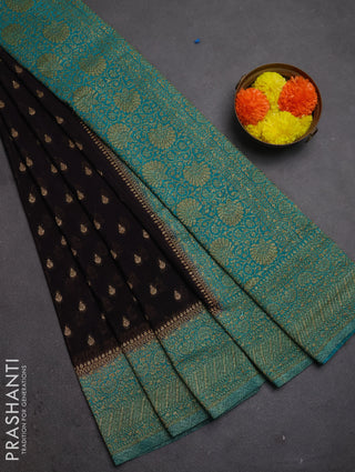 Banarasi semi crepe saree deep jamun and teal blue with woven buttas and woven border
