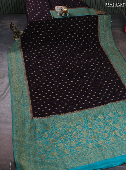 Banarasi semi crepe saree deep jamun and teal blue with woven buttas and woven border