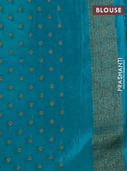Banarasi semi crepe saree deep jamun and teal blue with woven buttas and woven border