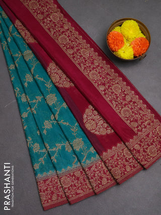Banarasi semi crepe saree teal green and dark magenta pink with woven buttas and woven border